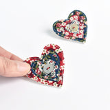 Sewn heart badge, embroidered fabric heart brooch handmade by Stitch Galore 