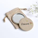Personalised pocket mirror, embroidered compact mirror handmade by Stitch Galore