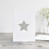 Glitter Sliver star sewn card handmade by Stitch Galore