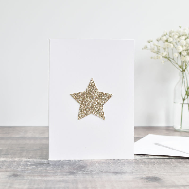 Glitter fabric gold star card handmade by Stitch Galore