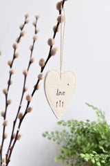 Sewn fabric love heart decoration, embroidered fabric love heart handmade by Stitch Galore