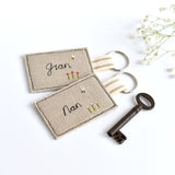 Embroidered personalised keychain, name keyring handmade by Stitch Galore 