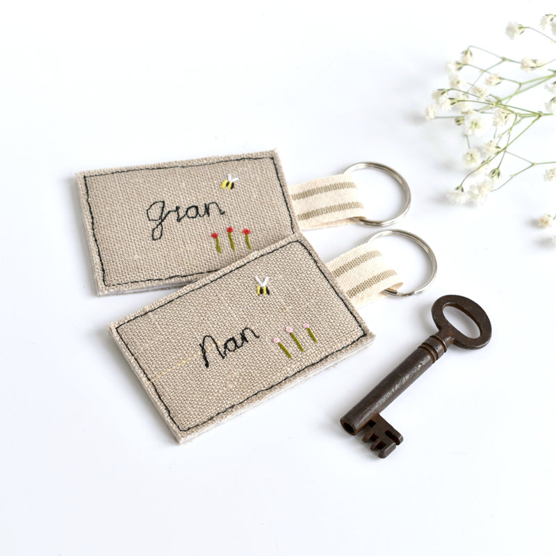 Embroidered personalised keychain, name keyring handmade by Stitch Galore 