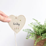 Sewn linen fabric heart with name or special word handmade by Stitch Galore