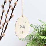 Embroidered personalised hanging Easter egg decoration handmade by Stitch Galore 