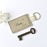 Personalised Mum keyring, embroidered name key ring handmade by Stitch Galore