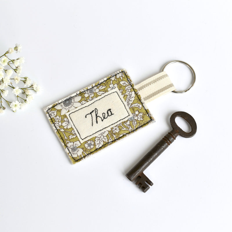 Name keyring, handmade personalised keyring by Stitch Galore