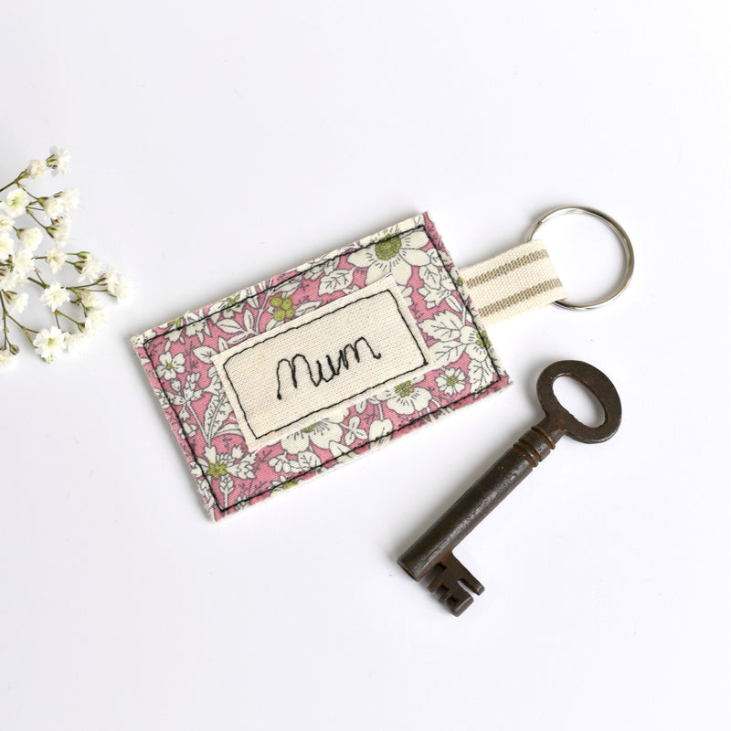 Personalised Mum keyring, embroidered name key ring handmade by Stitch Galore