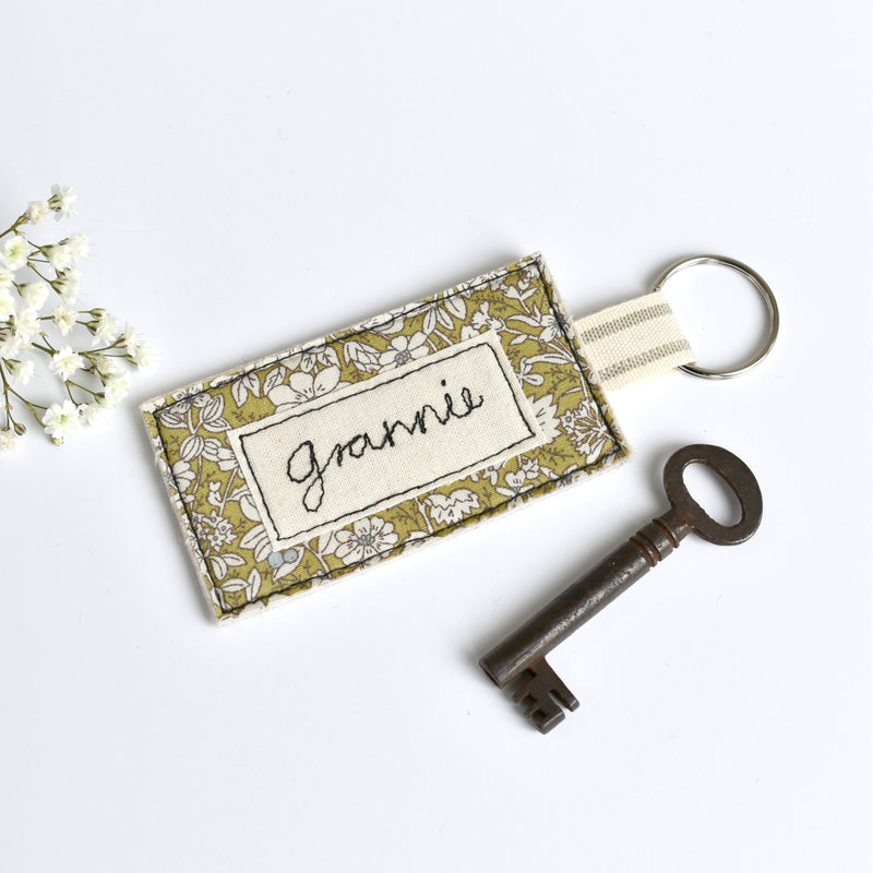 Name keyring, personalised fabric  keyring handmade by Stitch Galore
