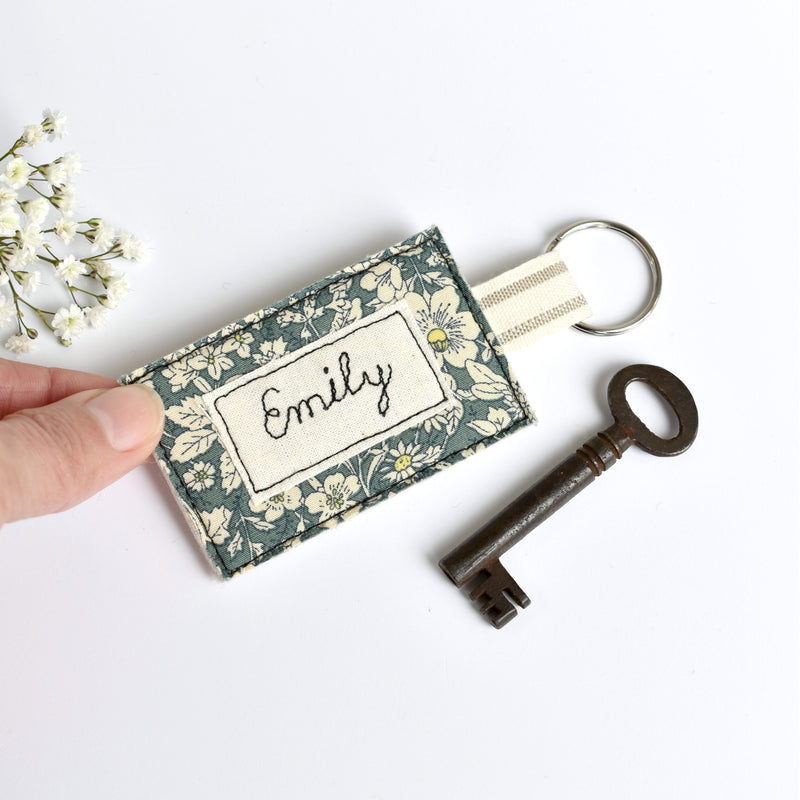 Embroidered personalised keychain, name keyring handmade by Stitch Galore 