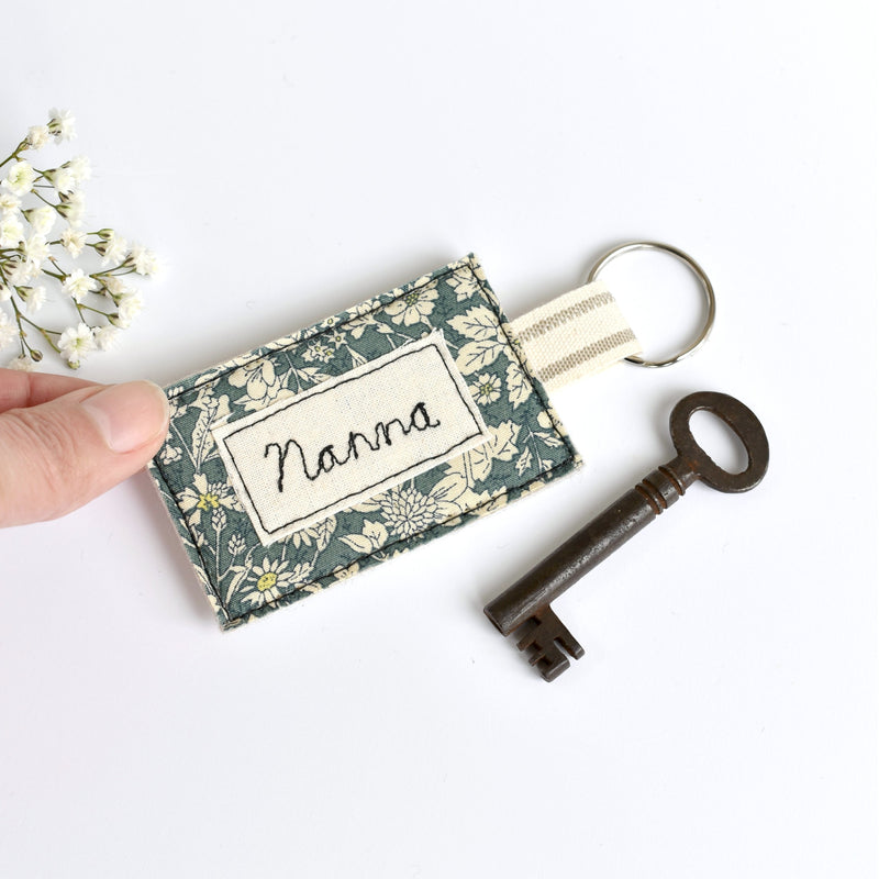 Embroidered personalised keychain, name keyring handmade by Stitch Galore 