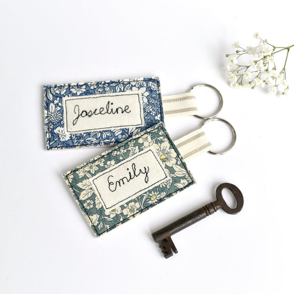 Embroidered personalised keyring, name keychain handmade by Stitch Galore 