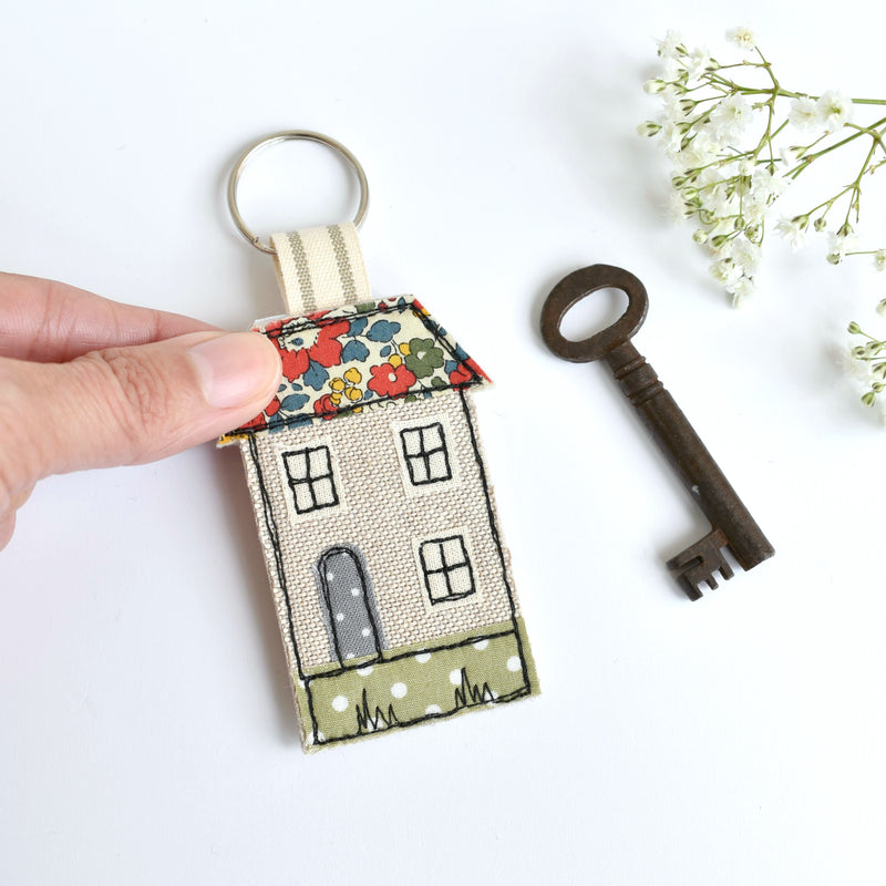 Handmade fabric keyring, new home key ring , house keyring by Stitch Galore
