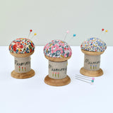 Personalised Mummy pin cushion, embroidered pins and needles holder made using Liberty fabric handmade by Stitch Galore