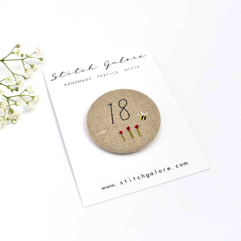 18th Birthday badge, embroidered birthday badge, personalised birthday badges handmade by Stitch Galore 