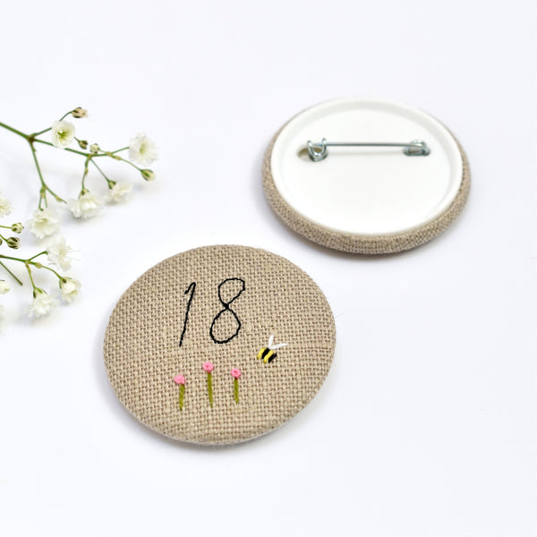 18th Birthday badge, embroidered birthday badge, personalised birthday badges handmade by Stitch Galore 
