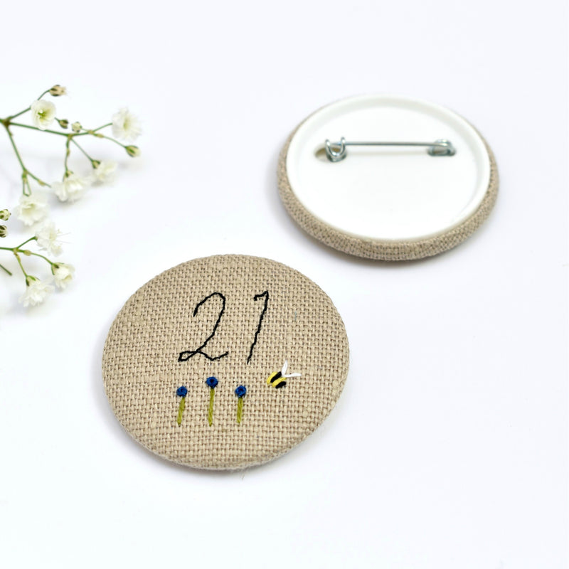 Embroidered 21st Birthday badge, embroidered badge, personalised birthday badges handmade by Stitch Galore 