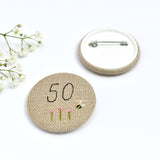 50th Birthday badge, embroidered, badge, personalised birthday badges handmade by Stitch Galore