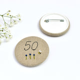 Embroidered 50th Birthday badge, embroidered badge, personalised birthday badges handmade by Stitch Galore 