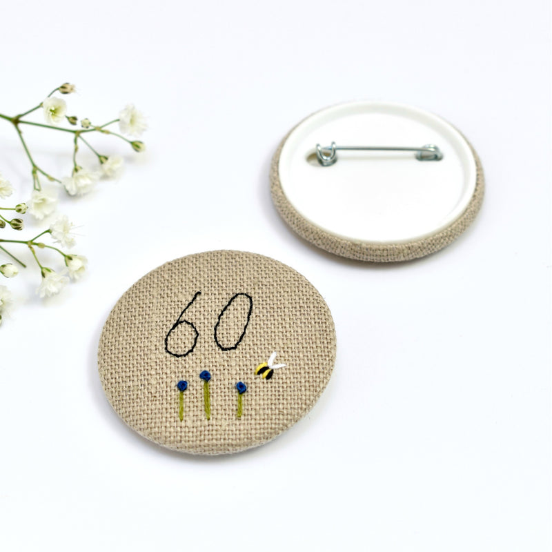 60th Birthday badge, embroidered birthday badge, personalised birthday badges handmade by Stitch Galore 