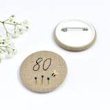 Embroidered 80th Birthday badge, embroidered badge, personalised birthday badges handmade by Stitch Galore 