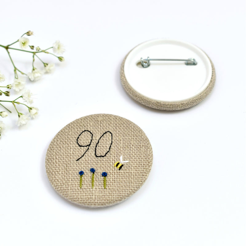 Embroidered 90th Birthday badge, embroidered badge, personalised birthday badges handmade by Stitch Galore 