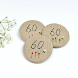 60th Birthday badge, embroidered, badge, personalised birthday badges handmade by Stitch Galore 