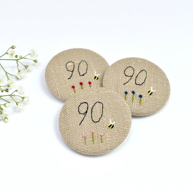 90th Birthday badge, embroidered, badge, personalised birthday badges handmade by Stitch Galore