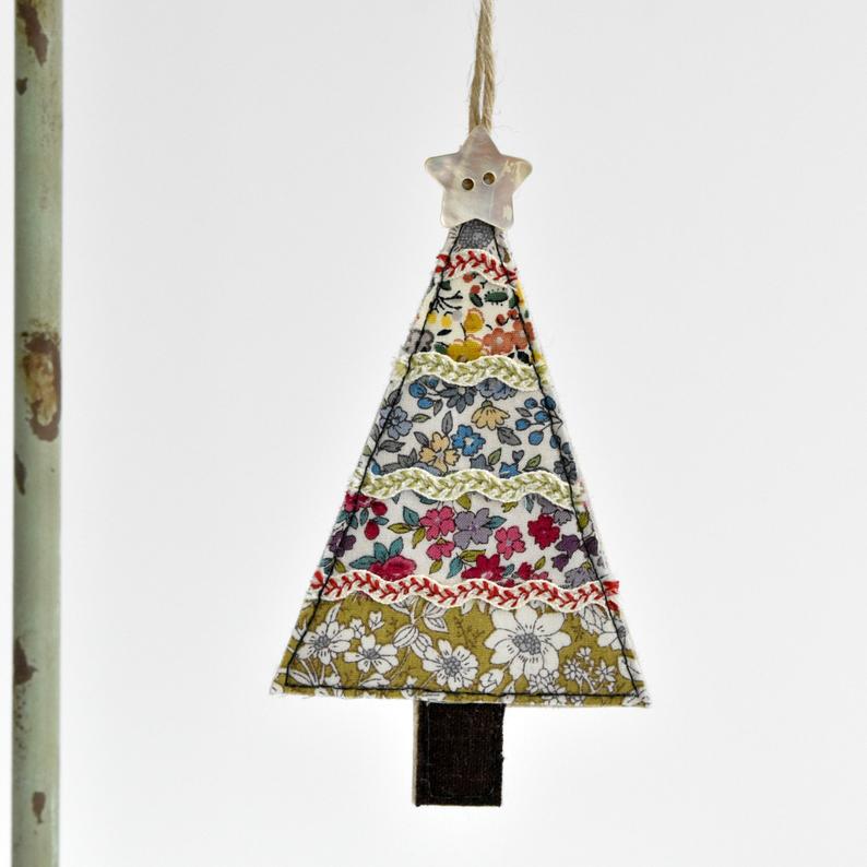 Embroidered Christmas tree decoration handmade by Stitch Galore